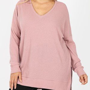 Light Rose Color Light Weight Waffle Sweater